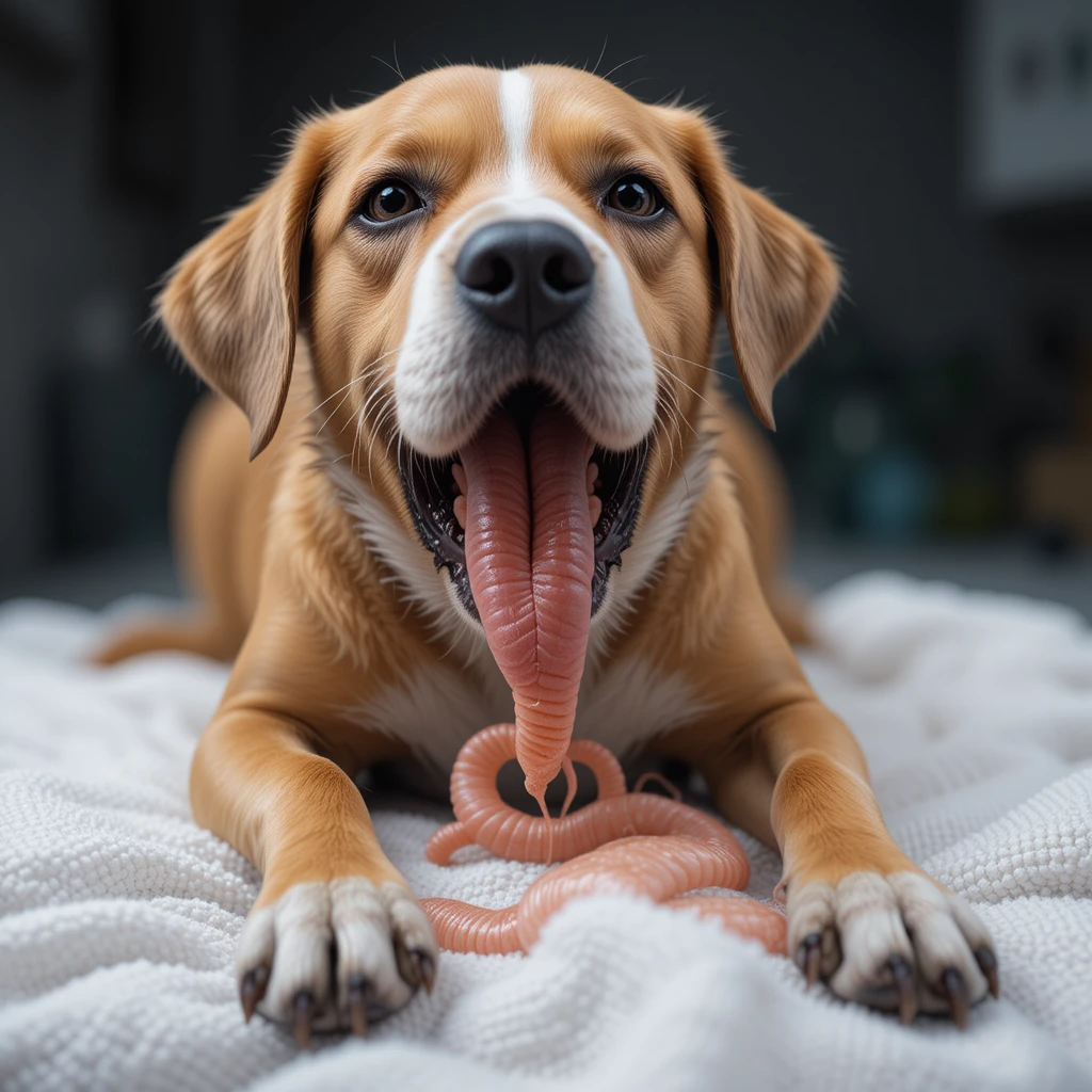 Dog suffering from intestinal worms